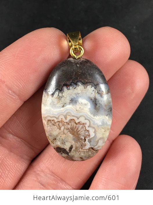 Beautiful Brown and Beige Crazy Lace Agate Stone Pendant - #tLReMZ7x1Ho-1