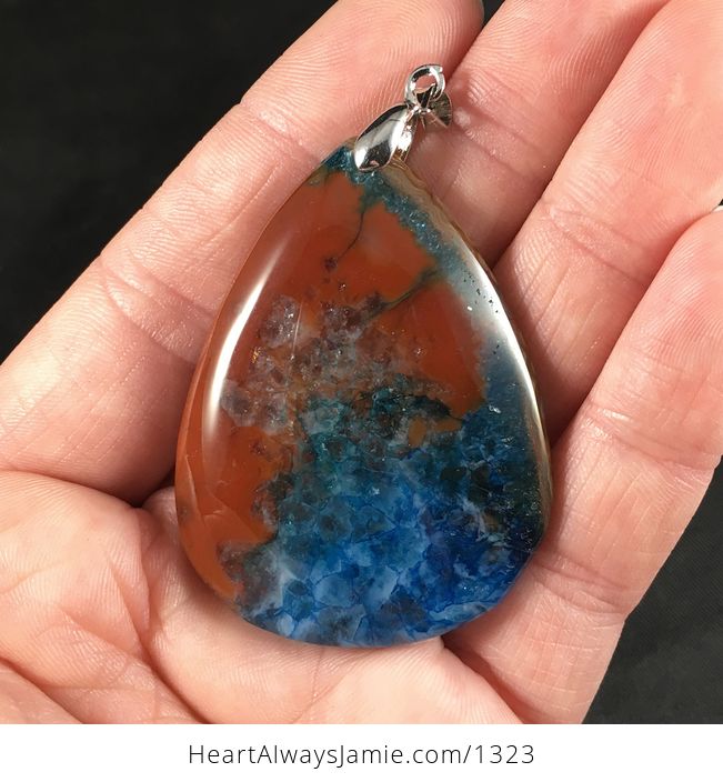 Beautiful Brown and Red and Blue Druzy Stone Pendant - #DdY5HeBb9XI-1