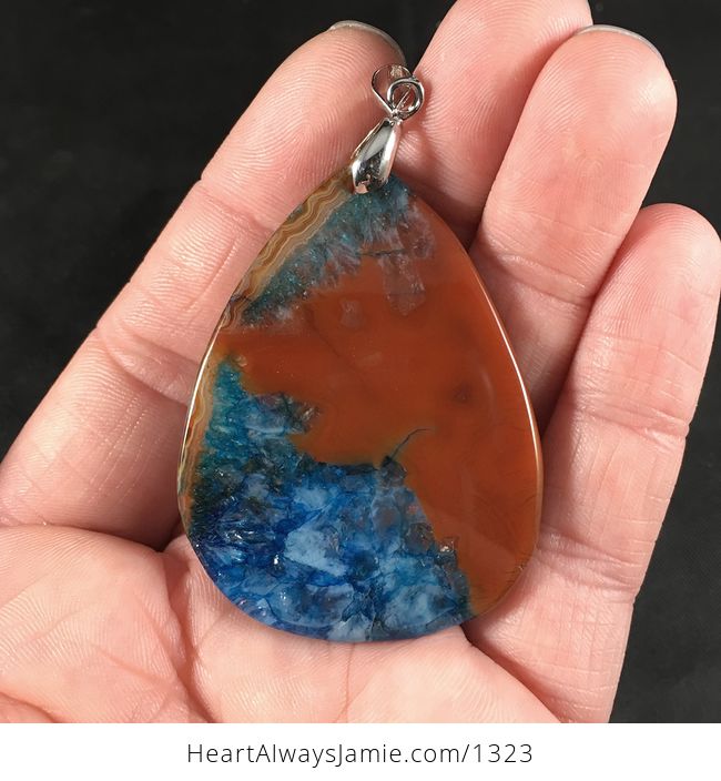 Beautiful Brown and Red and Blue Druzy Stone Pendant Necklace - #DdY5HeBb9XI-2