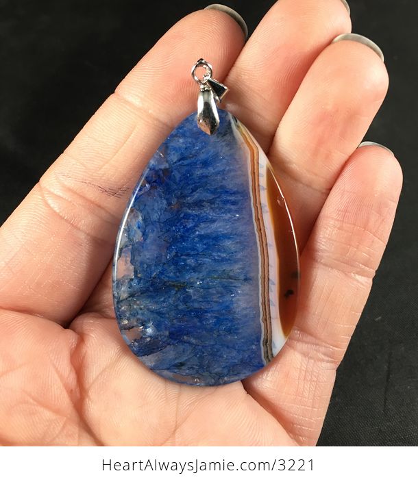 Beautiful Brown White and Blue Druzy Stone Pendant Necklace - #zFqRepMHEtQ-2