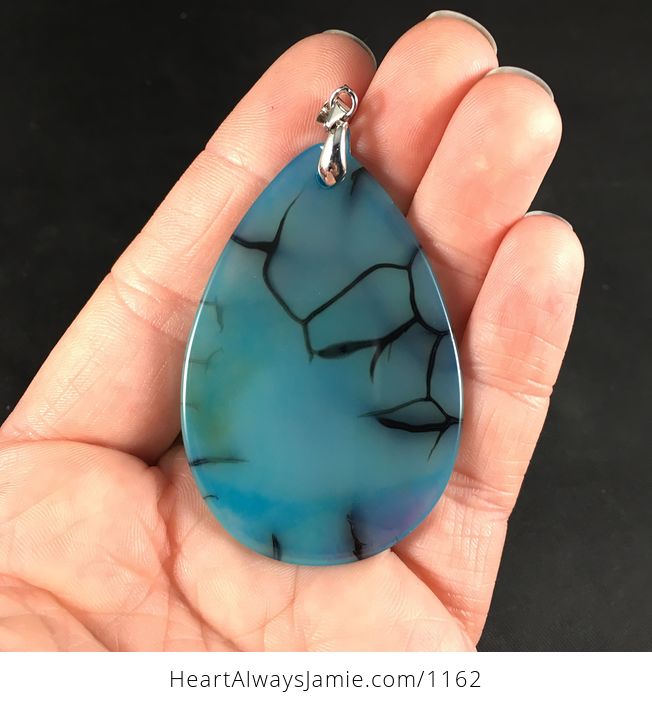 Beautiful Cloudy Blue and Black Dragon Veins Agate Stone Pendant Necklace - #XaKxEQxRVAU-2