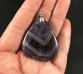 Beautiful Dark Purple Chevron Amethyst Stone Pendant #q25HeQ0rTBE