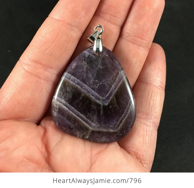 Beautiful Dark Purple Chevron Amethyst Stone Pendant - #q25HeQ0rTBE-1