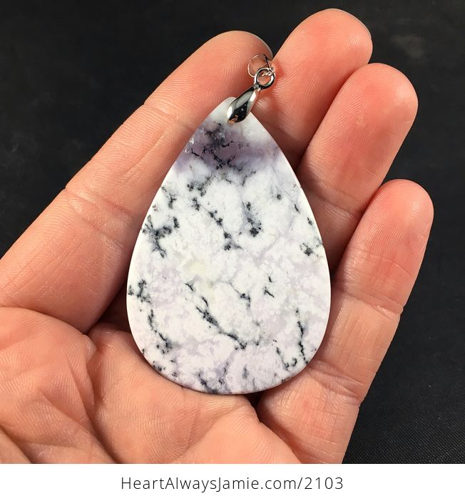 Beautiful Dendrite Gray Green and White Moss Stone Agate Pendant Necklace - #w6AgroxtrUc-2