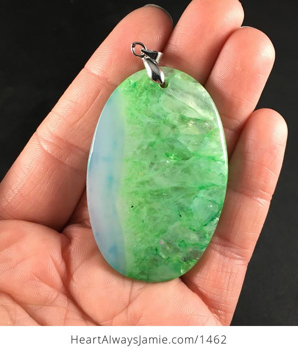 Beautiful Faceted Green and Blue Drusy Agate Stone Pendant Necklace - #uCFHDpine54-2