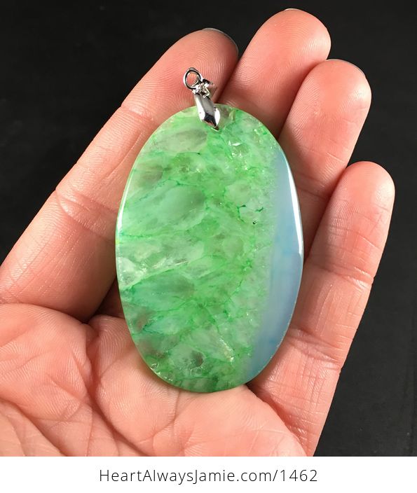 Beautiful Faceted Green and Blue Drusy Agate Stone Pendant Necklace - #uCFHDpine54-3