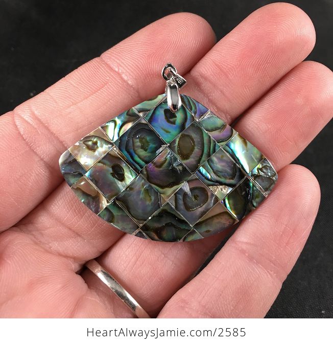 Beautiful Fan Shaped Abalone Shell Diamond Patterned Pendant - #bTXSOLmlRrQ-1