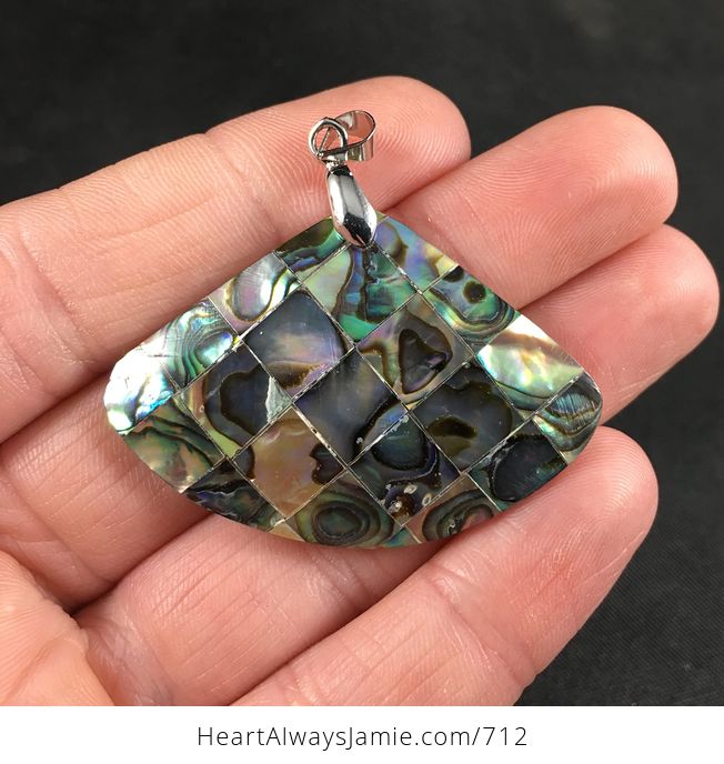 Beautiful Fan Shaped Colorful Abalone Shell Diamond Patterned Pendant - #tD9tPfKF8wA-1