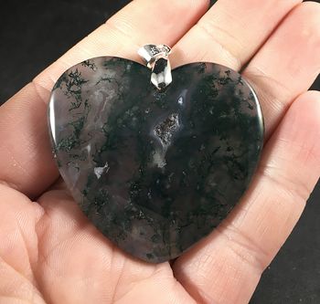 Beautiful Gray and Green Heart Shaped Moss Agate Stone Jewelry Pendant #ncAdX6Notgg