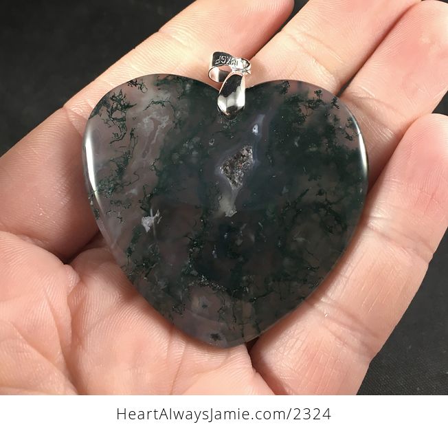 Beautiful Gray and Green Heart Shaped Moss Agate Stone Pendant Necklace - #ncAdX6Notgg-2