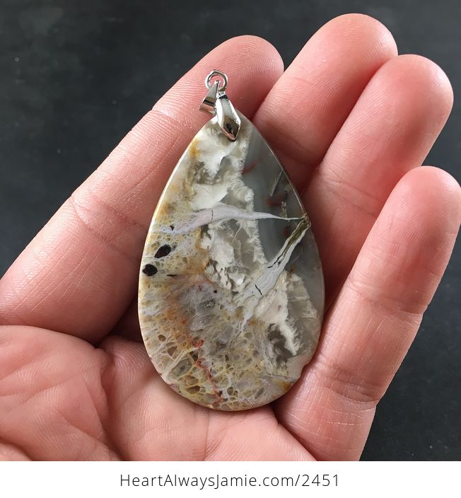 Beautiful Gray Beige and Orange Mexican Crazy Lace Agate Stone Pendant Necklace - #im1KbPKV6hU-2