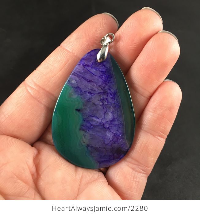 Beautiful Green and Purple Drusy Stone Pendant Necklace - #O773EpGtNQ0-2