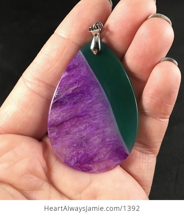 Beautiful Green and Purple Druzy Stone Pendant Necklace - #o8OPSJPzHqY-2