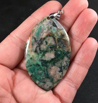 Beautiful Green Brown and Orange Crazy Lace Agate Stone Pendant #aAerSTleNlI