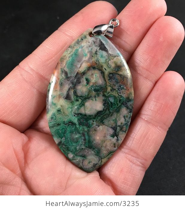 Beautiful Green Brown and Orange Crazy Lace Agate Stone Pendant - #aAerSTleNlI-1