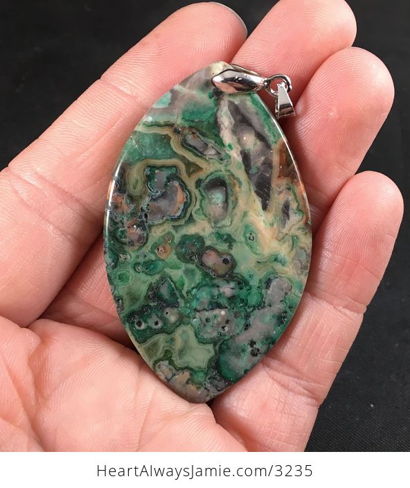 Beautiful Green Brown and Orange Crazy Lace Agate Stone Pendant Necklace - #aAerSTleNlI-2