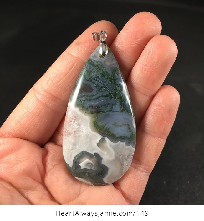 Beautiful Green Gray and White Druzy Moss Agate Stone Pendant - #ncBq7S3D1JE-1