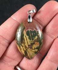 Beautiful Green Red and Tan Natural Picasso Jasper Stone Pendant #g1HbRAflTqY