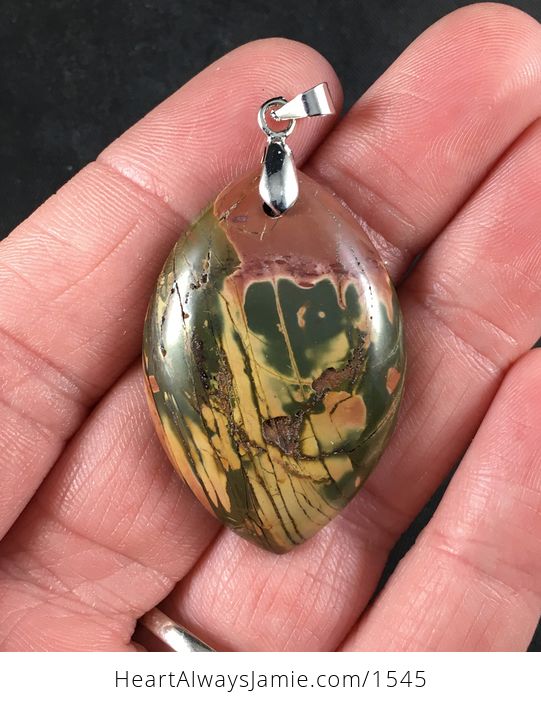 Beautiful Green Red and Tan Natural Picasso Jasper Stone Pendant - #g1HbRAflTqY-1