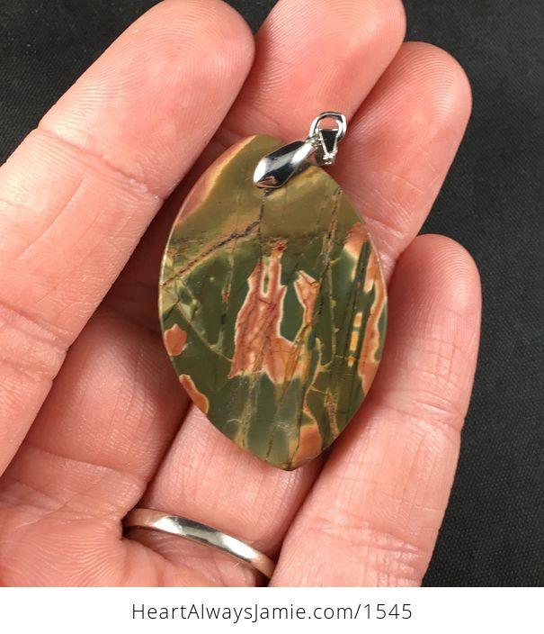 Beautiful Green Red and Tan Natural Picasso Jasper Stone Pendant Necklace - #g1HbRAflTqY-2