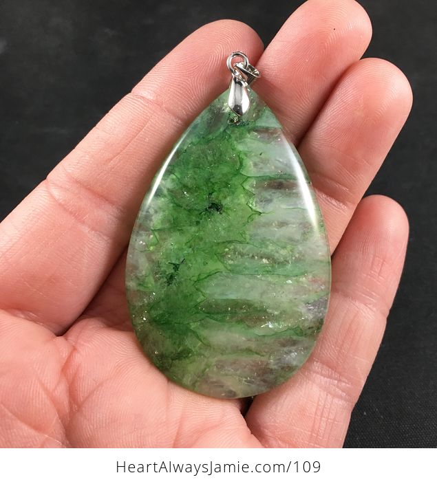 Beautiful Green Semi Transparent Druzy Agate Stone Pendant Necklace - #xdJ1zZCc2Ig-1