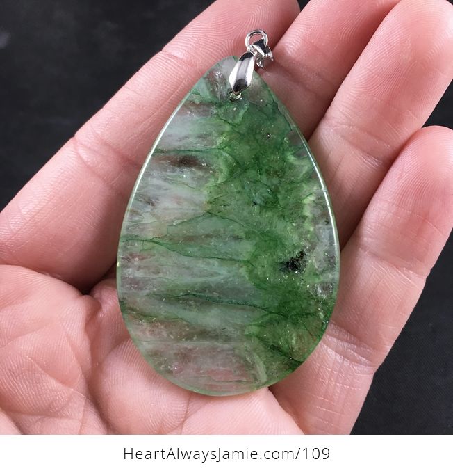 Beautiful Green Semi Transparent Druzy Agate Stone Pendant Necklace - #xdJ1zZCc2Ig-2