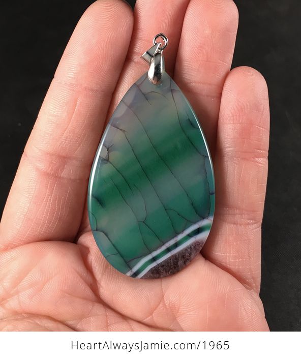 Beautiful Green White and Purple Dragon Veins Druzy Agate Stone Pendant Necklace - #Vasjh1NR7Kw-2