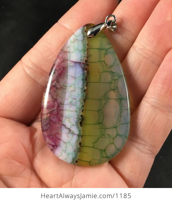 Beautiful Green White and Purple Dragon Veins Stone Pendant Necklace - #AgEGaGVb2ps-2