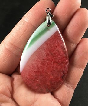 Beautiful Green White and Red 34watermelon34 Druzy Agate Stone Pendant #qp3sbDO4a60