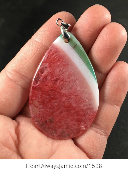 Beautiful Green White and Red 34watermelon34 Druzy Agate Stone Pendant Necklace - #qp3sbDO4a60-2