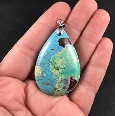 Beautiful Green Yellow Brown and Blue Synthetic Turquoise Stone Pendant #2gjKeXbqTvs