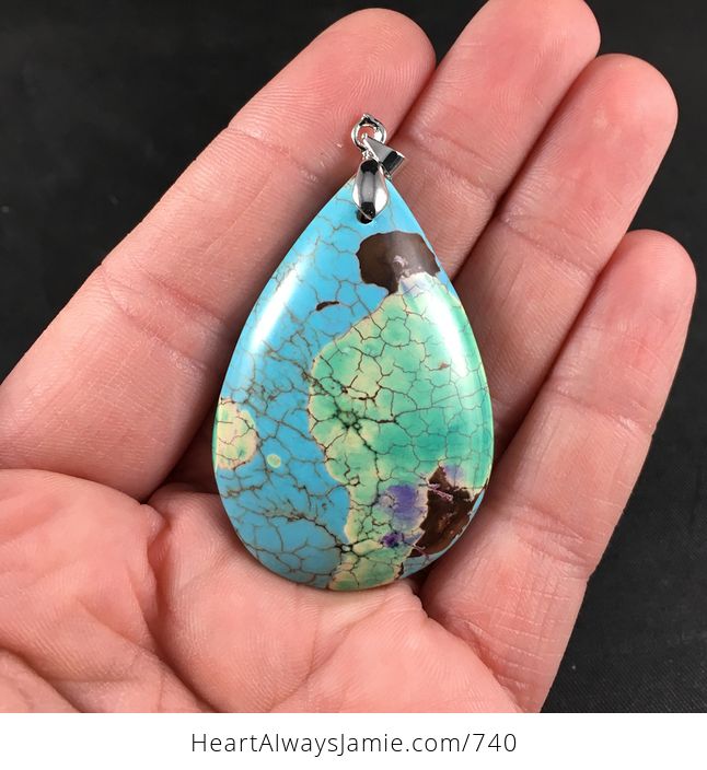 Beautiful Green Yellow Brown and Blue Synthetic Turquoise Stone Pendant - #2gjKeXbqTvs-1