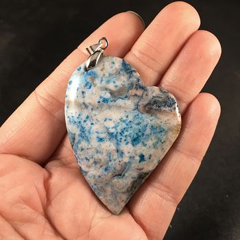 Beautiful Heart Shaped Blue and Tan Crazy Lace Stone Pendant #pfbxIcTFpr4
