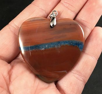 Beautiful Heart Shaped Brown and Blue Druzy Striped Stone Pendant #RCcdapDP82s
