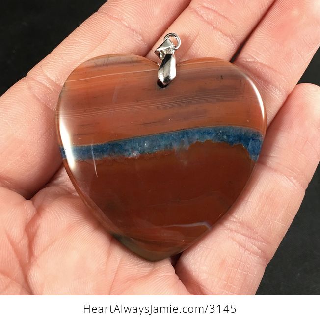 Beautiful Heart Shaped Brown and Blue Druzy Striped Stone Pendant - #RCcdapDP82s-1
