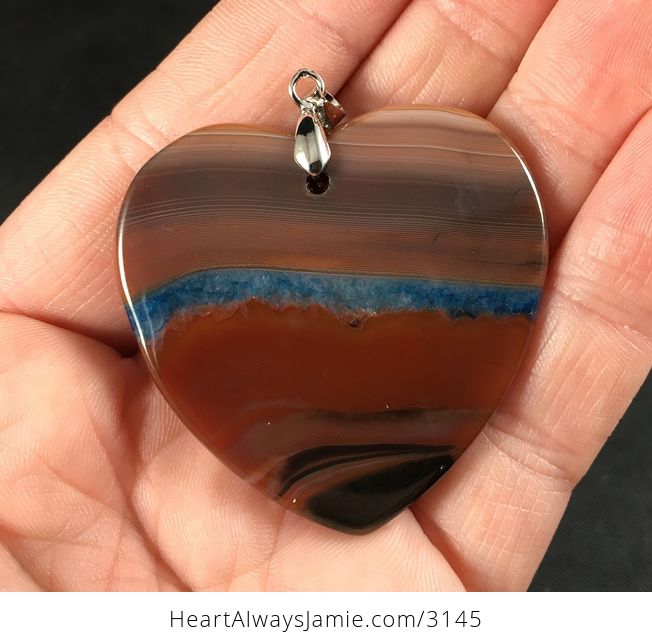 Beautiful Heart Shaped Brown and Blue Druzy Striped Stone Pendant Necklace - #RCcdapDP82s-2