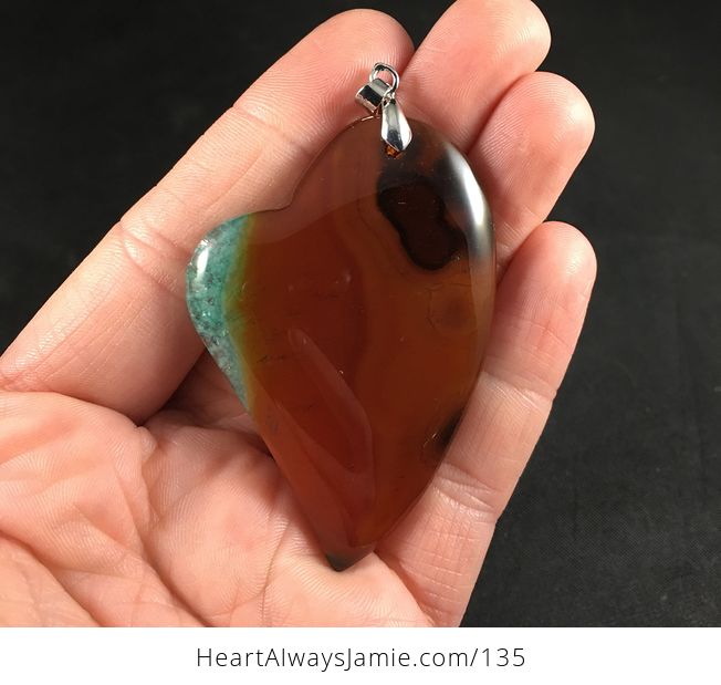 Beautiful Heart Shaped Brown and Orange and Blue and Green Druzy Agate Stone Pendant - #HapJVuil3d0-1