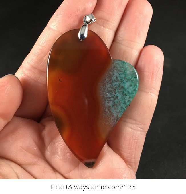 Beautiful Heart Shaped Brown and Orange and Blue and Green Druzy Agate Stone Pendant Necklace - #HapJVuil3d0-2