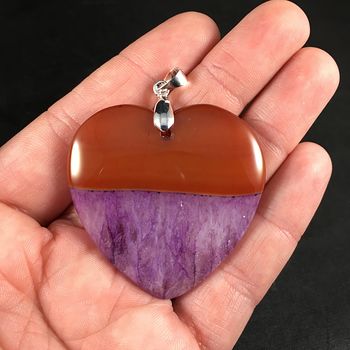 Beautiful Heart Shaped Brown and Purple Druzy Agate Stone Pendant #8SxCGebBTC4