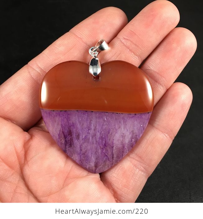 Beautiful Heart Shaped Brown and Purple Druzy Agate Stone Pendant - #8SxCGebBTC4-1
