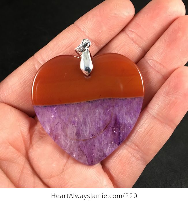 Beautiful Heart Shaped Brown and Purple Druzy Agate Stone Pendant Necklace - #8SxCGebBTC4-2