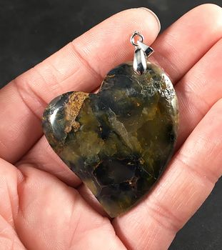 Beautiful Heart Shaped Dark Green Natural African Opal Stone Pendant #l8IXRdF638w