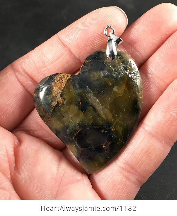 Beautiful Heart Shaped Dark Green Natural African Opal Stone Pendant - #l8IXRdF638w-1