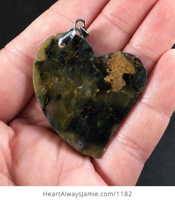 Beautiful Heart Shaped Dark Green Natural African Opal Stone Pendant Necklace - #l8IXRdF638w-2