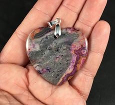 Beautiful Heart Shaped Gray Pink Orange and Purple Crazy Lace Agate Stone Pendant #2t48yuSeL3E