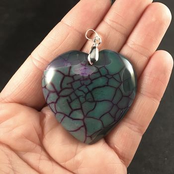 Beautiful Heart Shaped Green and Purple Dragon Veins Stone Pendant #9su2r11ns0A