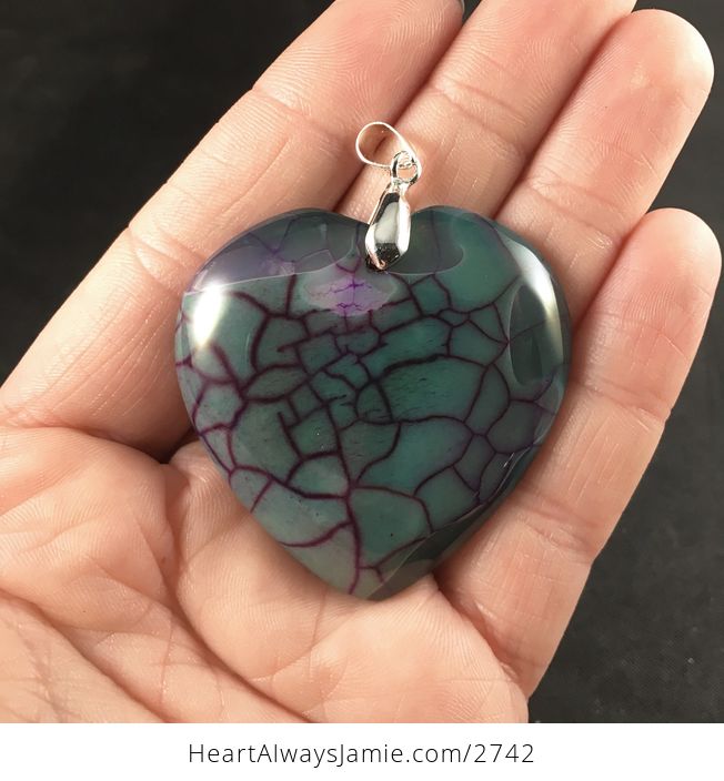 Beautiful Heart Shaped Green and Purple Dragon Veins Stone Pendant - #9su2r11ns0A-1