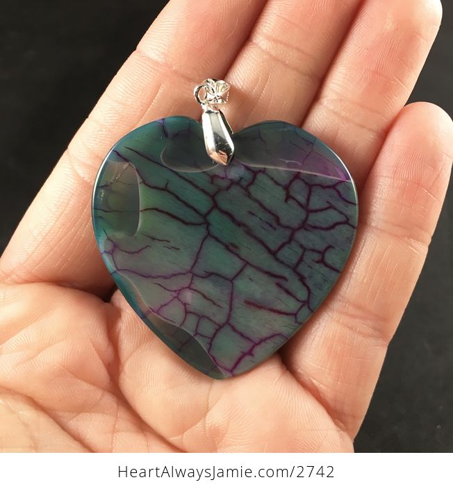 Beautiful Heart Shaped Green and Purple Dragon Veins Stone Pendant Necklace - #9su2r11ns0A-2