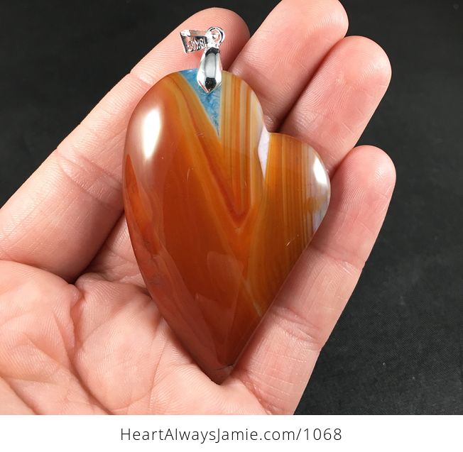 Beautiful Heart Shaped Orange and Blue Druzy Agate Stone Pendant - #fxtAUCqaWZ0-1