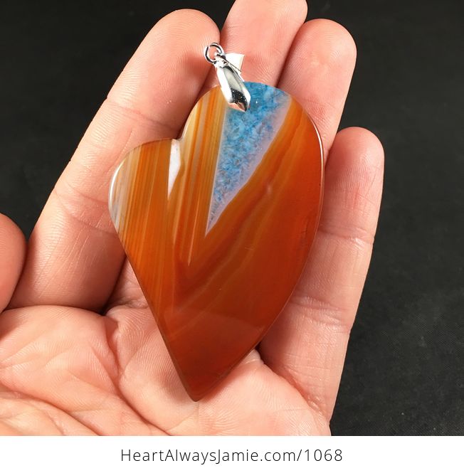 Beautiful Heart Shaped Orange and Blue Druzy Agate Stone Pendant Necklace - #fxtAUCqaWZ0-2